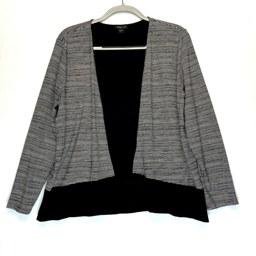 J Jill Wearever Collection Top Size PL Petite Black White Striped Open Front